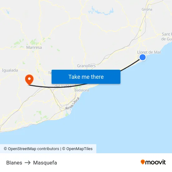 Blanes to Masquefa map