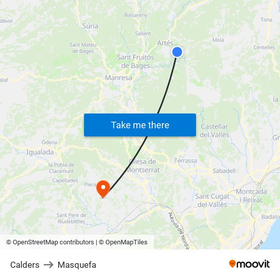 Calders to Masquefa map