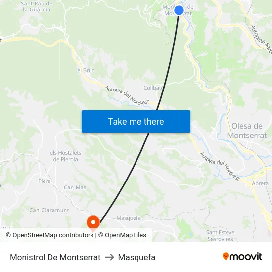 Monistrol De Montserrat to Masquefa map