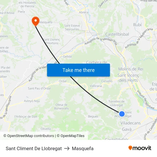 Sant Climent De Llobregat to Masquefa map