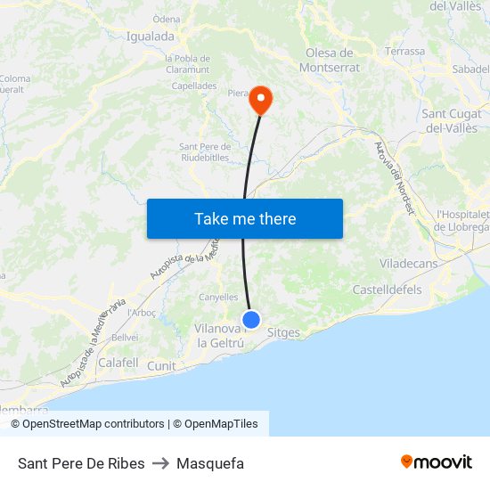 Sant Pere De Ribes to Masquefa map