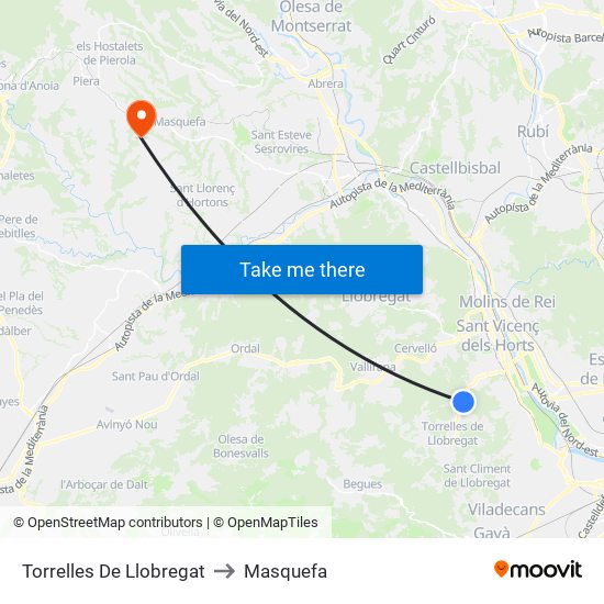 Torrelles De Llobregat to Masquefa map