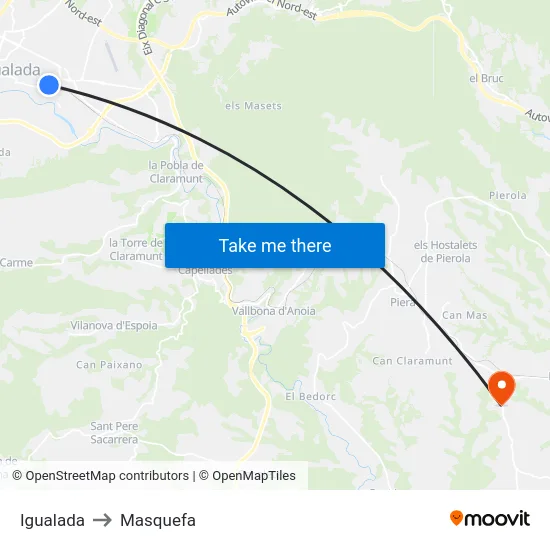Igualada to Masquefa map