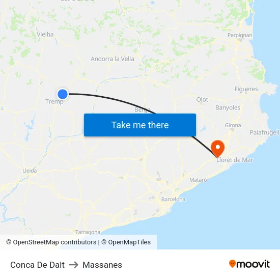 Conca De Dalt to Massanes map