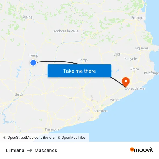 Llimiana to Massanes map