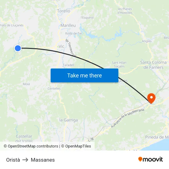 Oristà to Massanes map