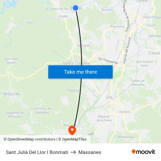Sant Julià Del Llor I Bonmatí to Massanes map