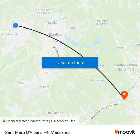 Sant Martí D'Albars to Massanes map