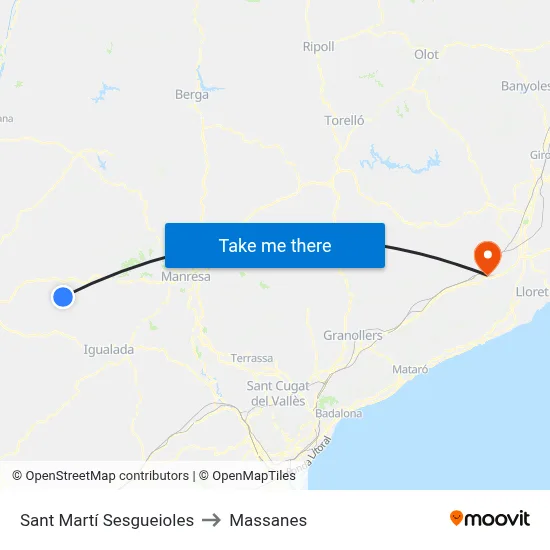 Sant Martí Sesgueioles to Massanes map