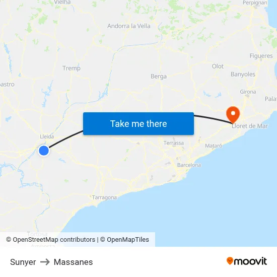 Sunyer to Massanes map
