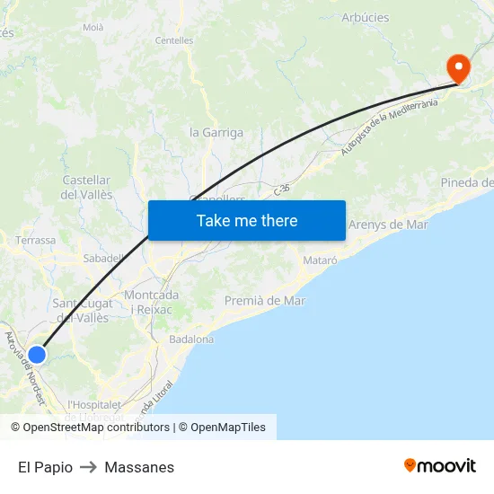 El Papio to Massanes map