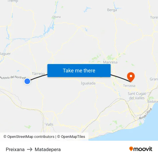 Preixana to Matadepera map