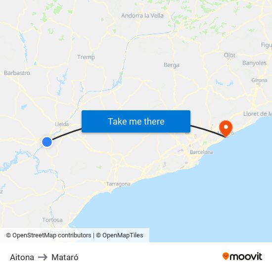 Aitona to Mataró map