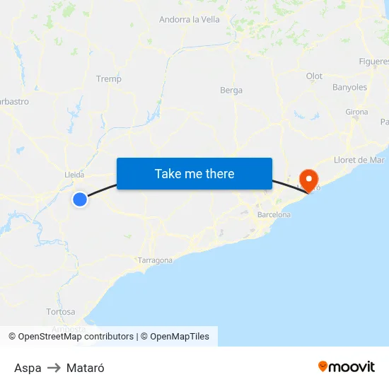 Aspa to Mataró map