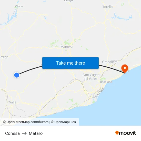 Conesa to Mataró map