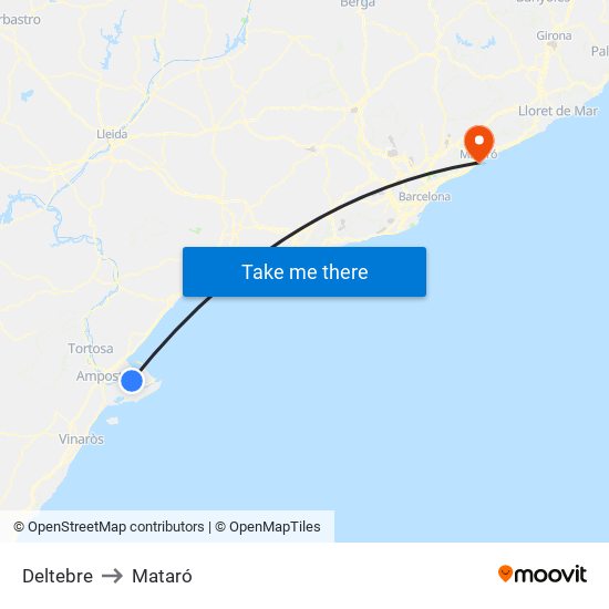 Deltebre to Mataró map