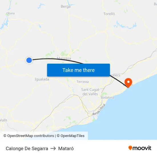 Calonge De Segarra to Mataró map