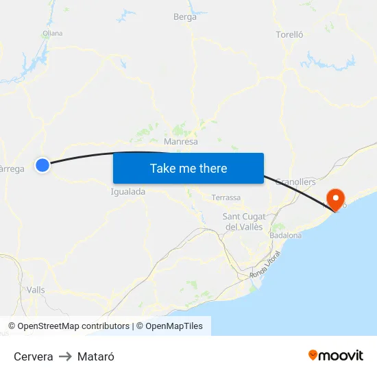 Cervera to Mataró map