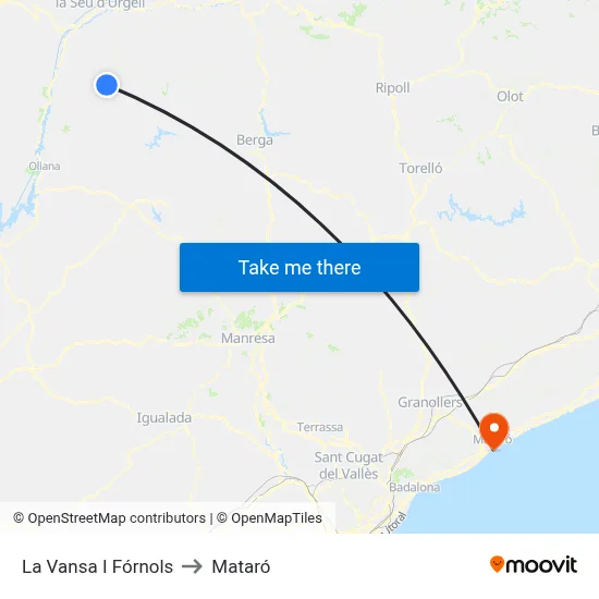 La Vansa I Fórnols to Mataró map