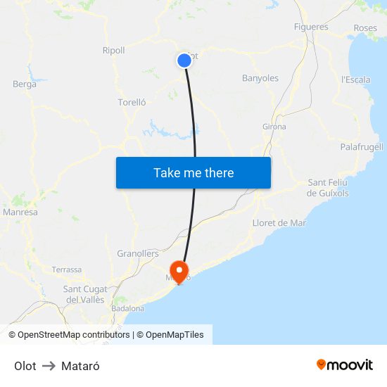 Olot to Mataró map