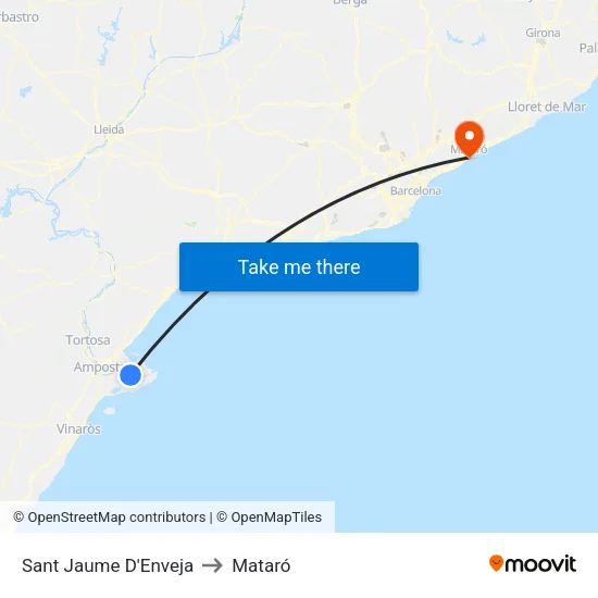 Sant Jaume D'Enveja to Mataró map