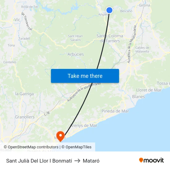 Sant Julià Del Llor I Bonmatí to Mataró map