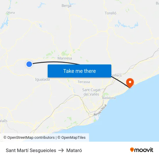 Sant Martí Sesgueioles to Mataró map