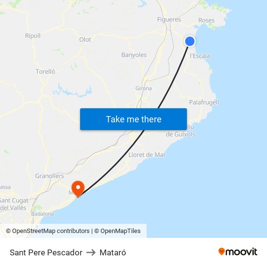 Sant Pere Pescador to Mataró map