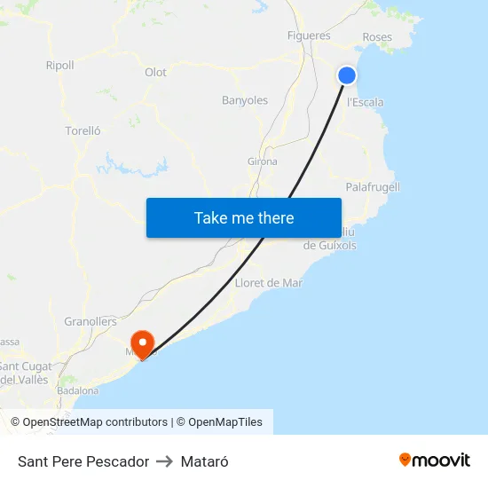 Sant Pere Pescador to Mataró map