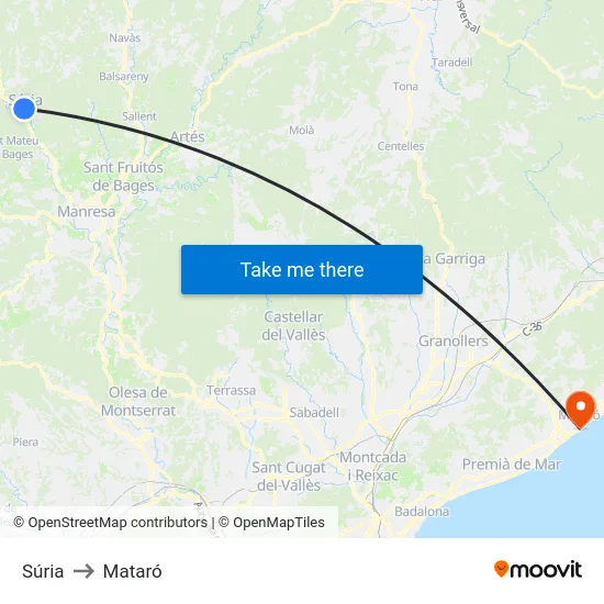 Súria to Mataró map