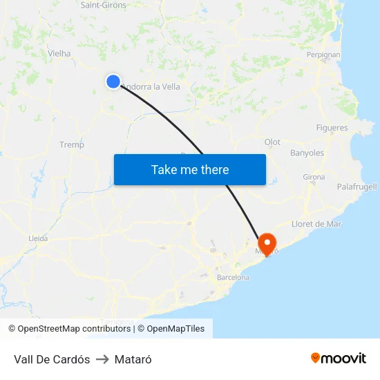 Vall De Cardós to Mataró map