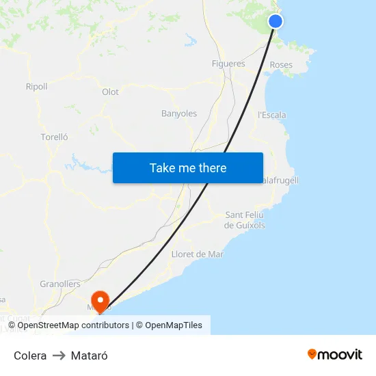 Colera to Mataró map