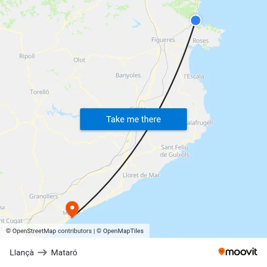 Llançà to Mataró map