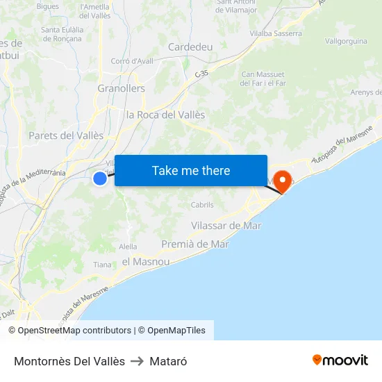 Montornès Del Vallès to Mataró map