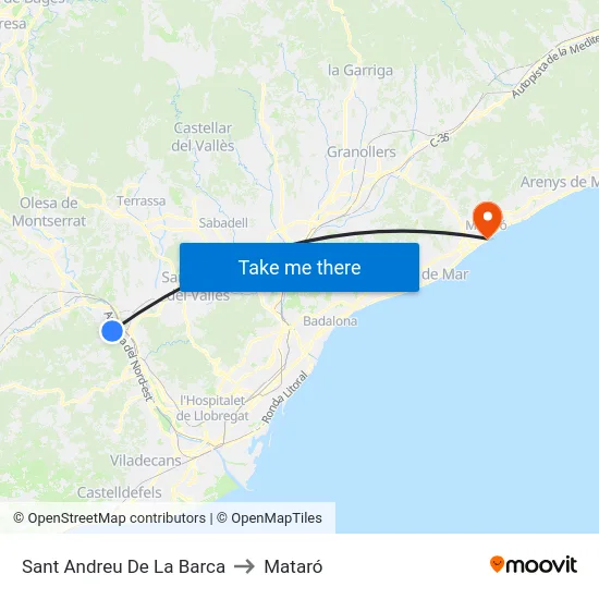 Sant Andreu De La Barca to Mataró map