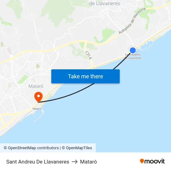 Sant Andreu De Llavaneres to Mataró map