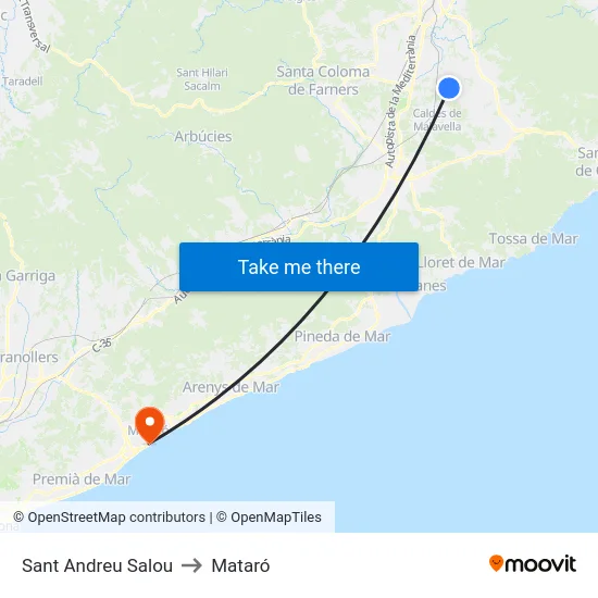 Sant Andreu Salou to Mataró map