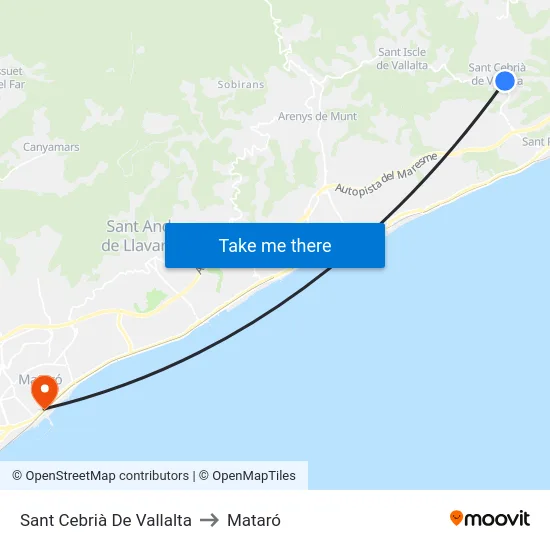 Sant Cebrià De Vallalta to Mataró map