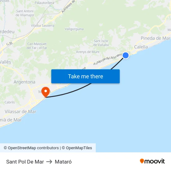Sant Pol De Mar to Mataró map
