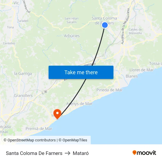 Santa Coloma De Farners to Mataró map