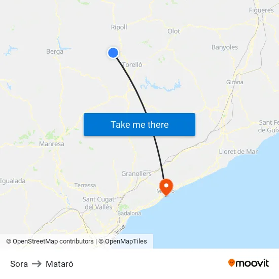 Sora to Mataró map
