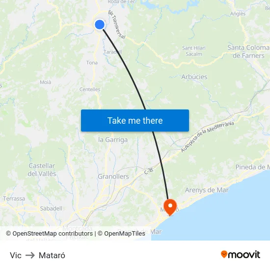 Vic to Mataró map