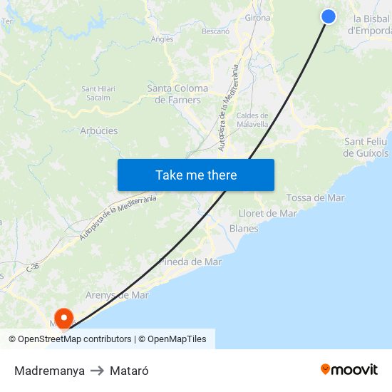 Madremanya to Mataró map