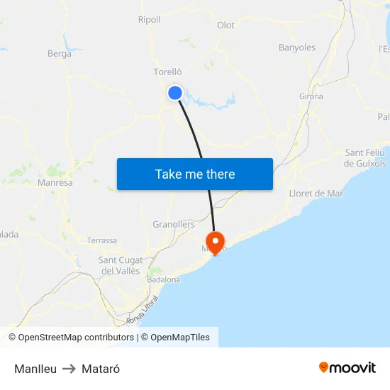 Manlleu to Mataró map