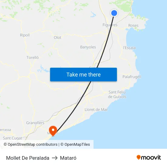 Mollet De Peralada to Mataró map