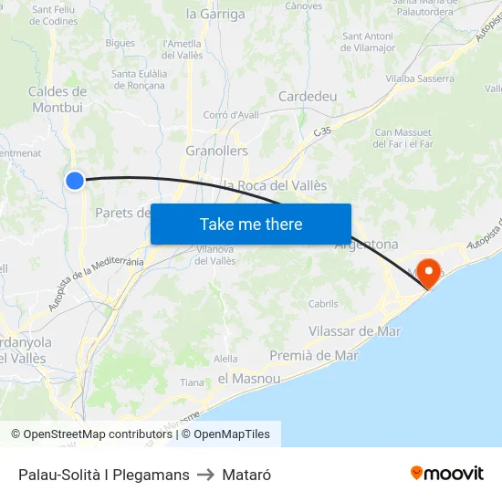 Palau-Solità I Plegamans to Mataró map