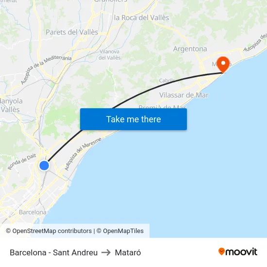 Barcelona - Sant Andreu to Mataró map