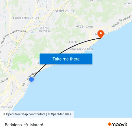 Badalona to Mataró map