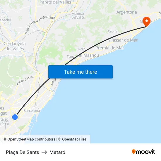Plaça De Sants to Mataró map