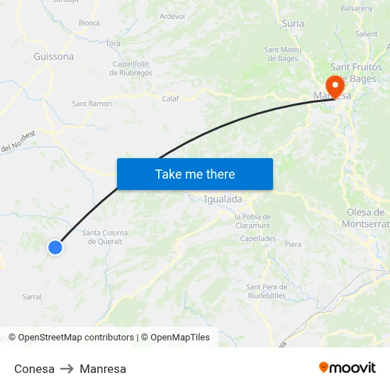 Conesa to Manresa map
